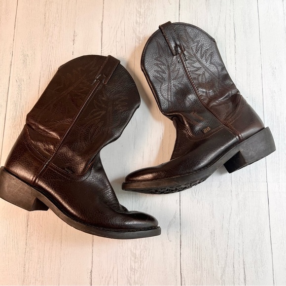 Justin Western Cowboy Boots Men's Size 10D–Dark Brown Grain Leather, Pointed Toe - Picture 5 of 16